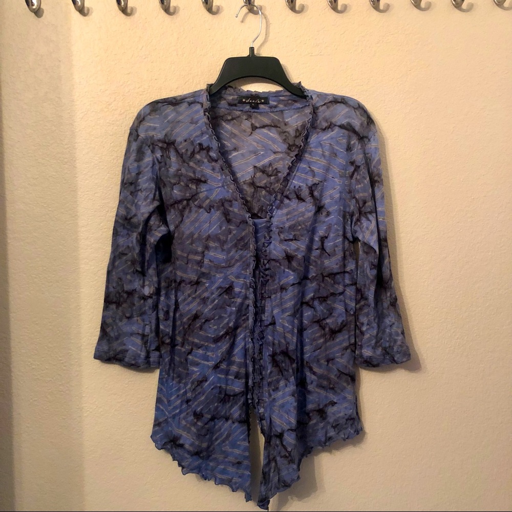 Dunia Boho Summer Top Blue Gray Tie Dye Large